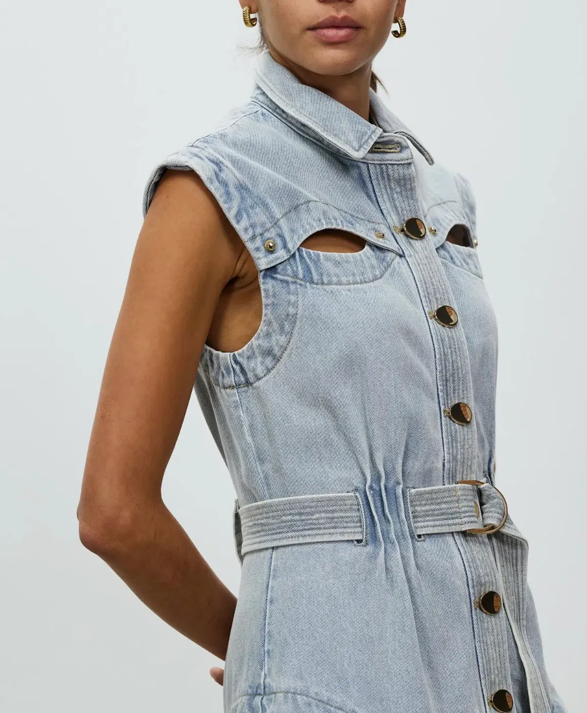 Acler Blake Denim Dress Ice Wash Blue Size 8 - Image 3