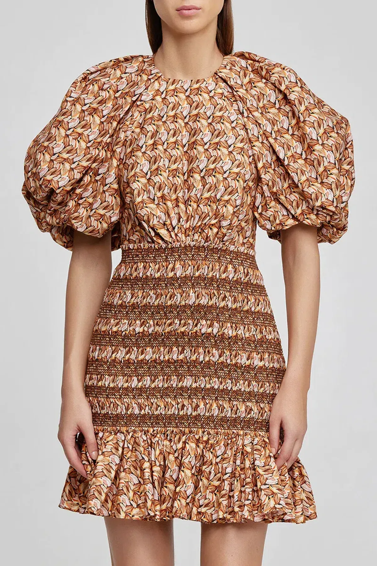 Acler Brooks Mini Dress Neutral Leaves Print Size 8 - Image 2