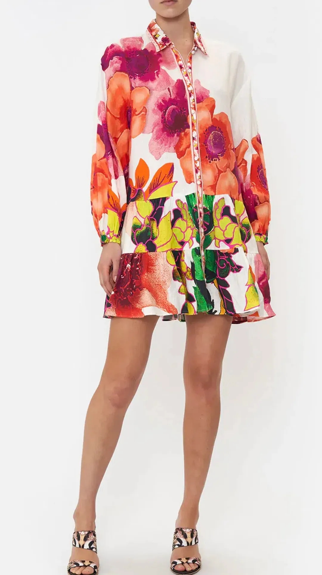Camilla Pretty As A Poppy Tiered Shirt Dress Print Size L for rent on The Volte - main image