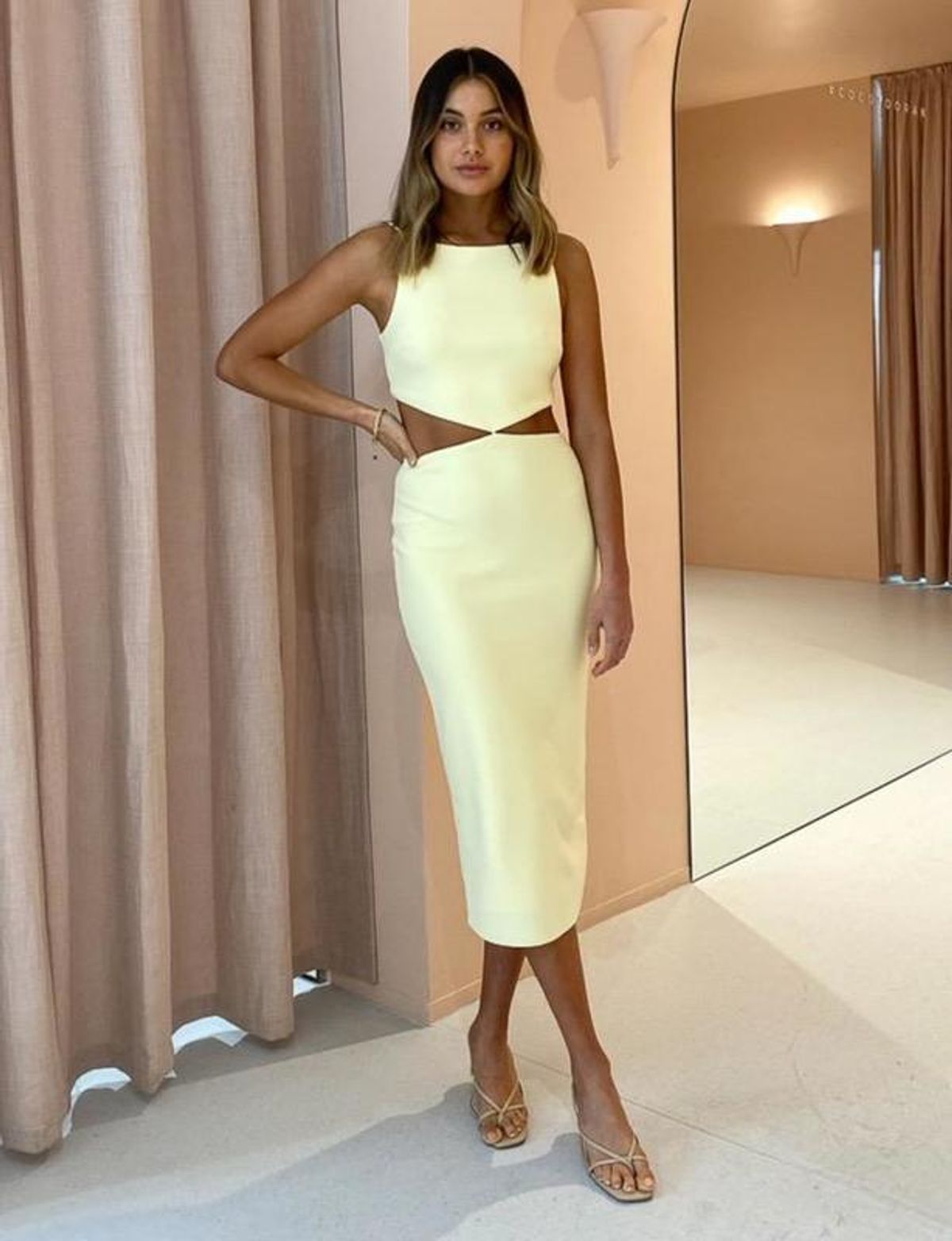 Bec & Bridge Scout Cut Out Midi Dress Lemonade Yellow Size 10 - Image 1