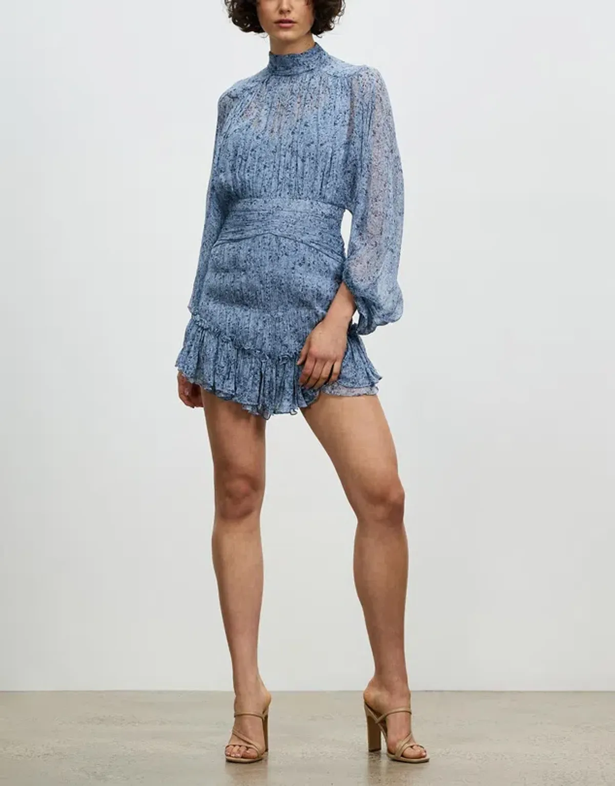 Shona Joy Harmony High Neck Ruched Mini Dress Blue Size 10 - Image 1