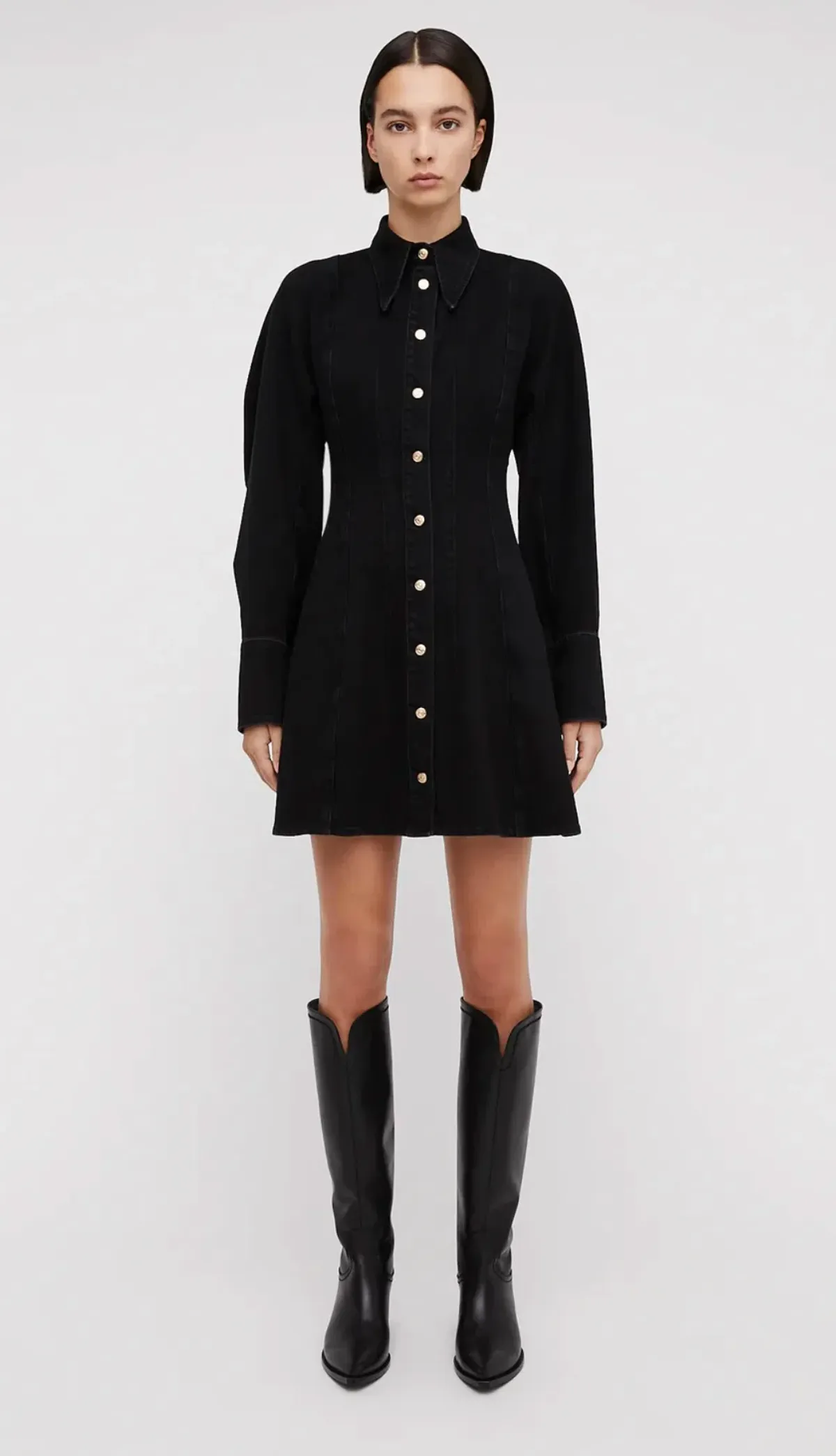 Scanlan Theodore Denim Cocoon Sleeve Mini Dress Black Size 6 - Image 1