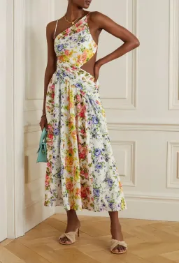 Zimmermann Net Sustain Asymmetric Open-Back Floral-Print Organic Linen Midi Dress Print Size 0 for rent on The Volte - image 1