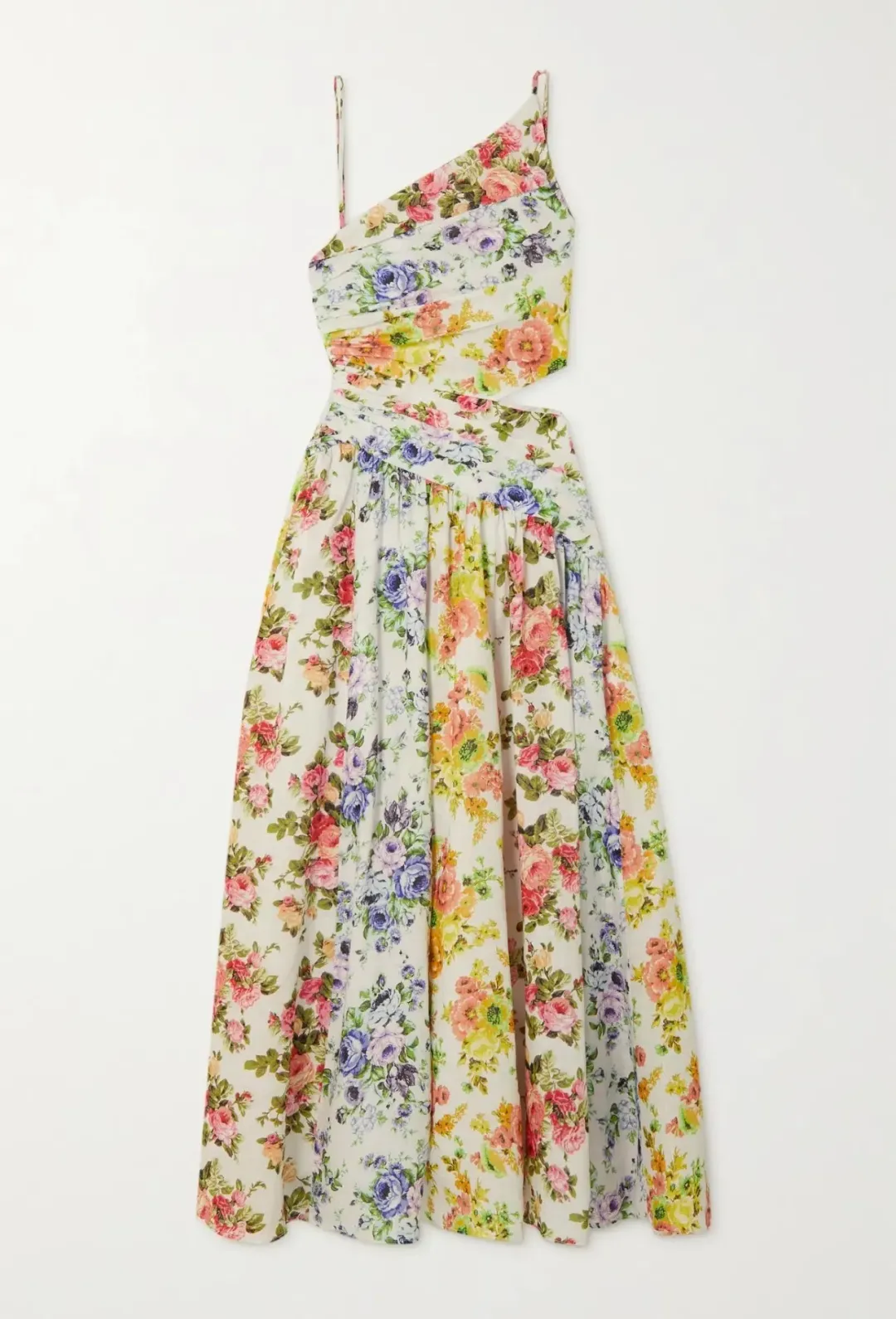 Zimmermann Net Sustain Asymmetric Open-Back Floral-Print Organic Linen Midi Dress Print Size 0 for rent on The Volte - main image