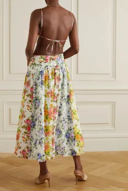 Zimmermann Net Sustain Asymmetric Open-Back Floral-Print Organic Linen Midi Dress Print Size 0 for rent on The Volte - image 2