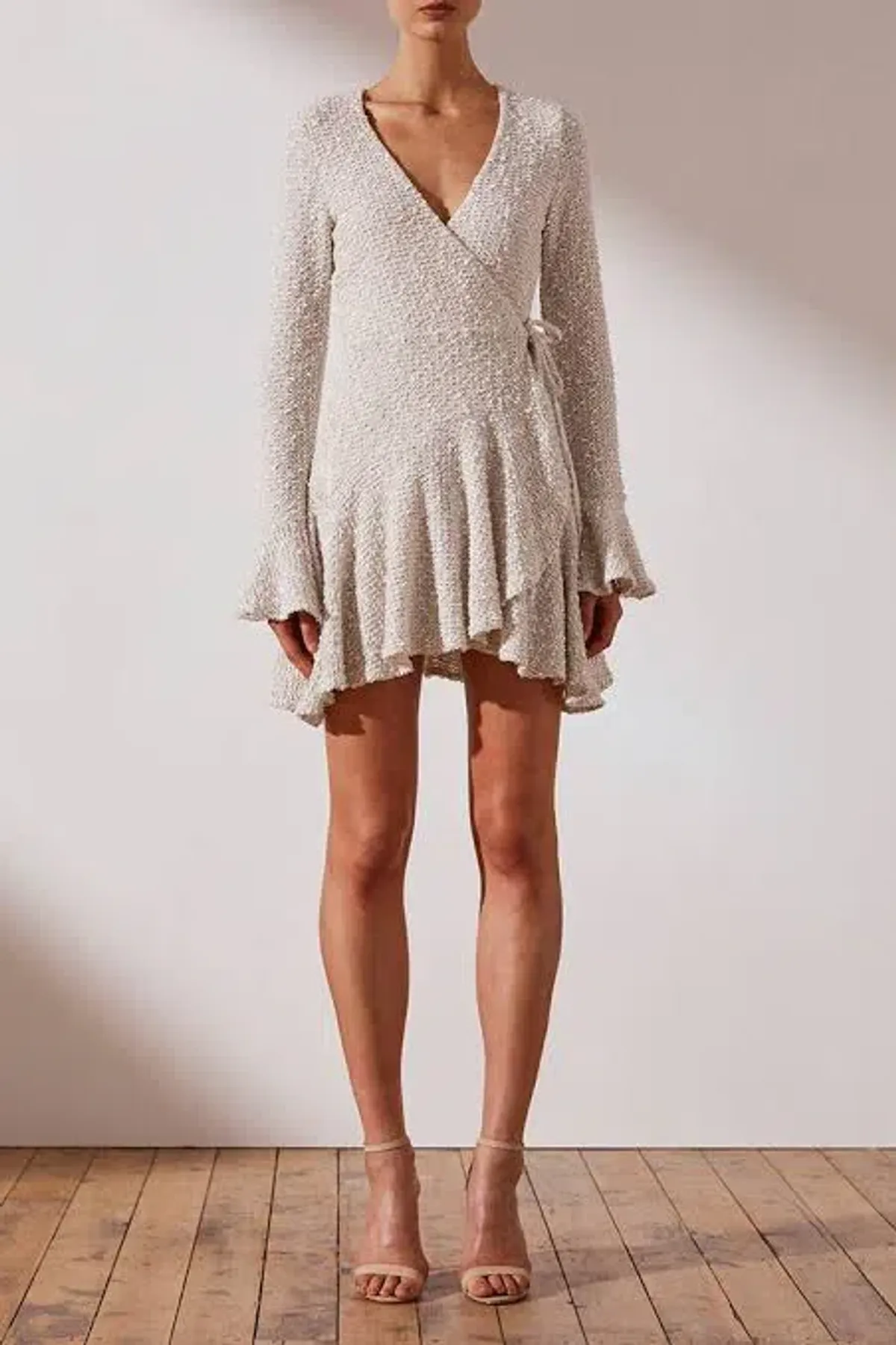 Shona Joy Hayes Frill Cuff Wrap Mini Dress Size 8 for rent on The Volte - main image