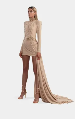 Albina Dyla Nude Stretch Shimmer Short Dress Size 12 for rent on The Volte - image 1