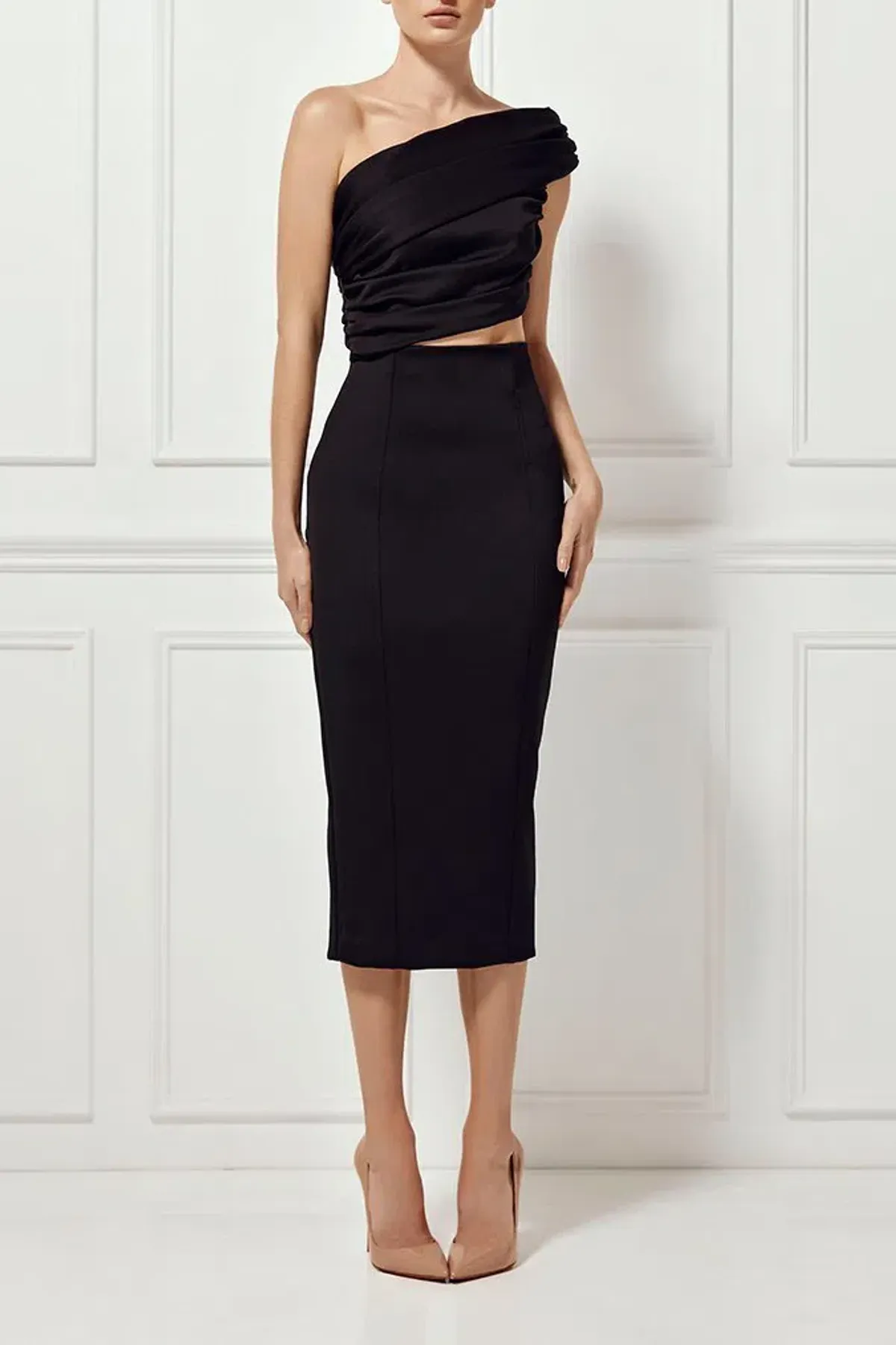 Misha Beradonna One Shoulder Dress Black Size 12 for rent on The Volte - main image
