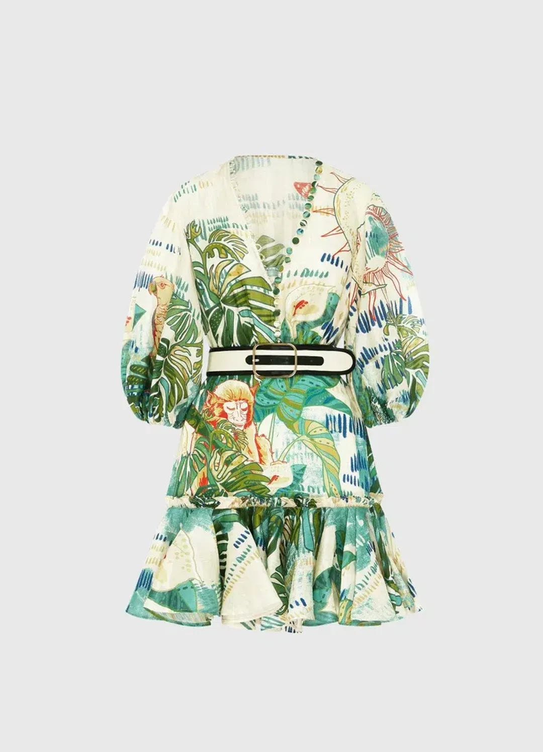 Leo Lin Tropical Silk Linen Mini Dress Print Size AU 14 for rent on The Volte - main image