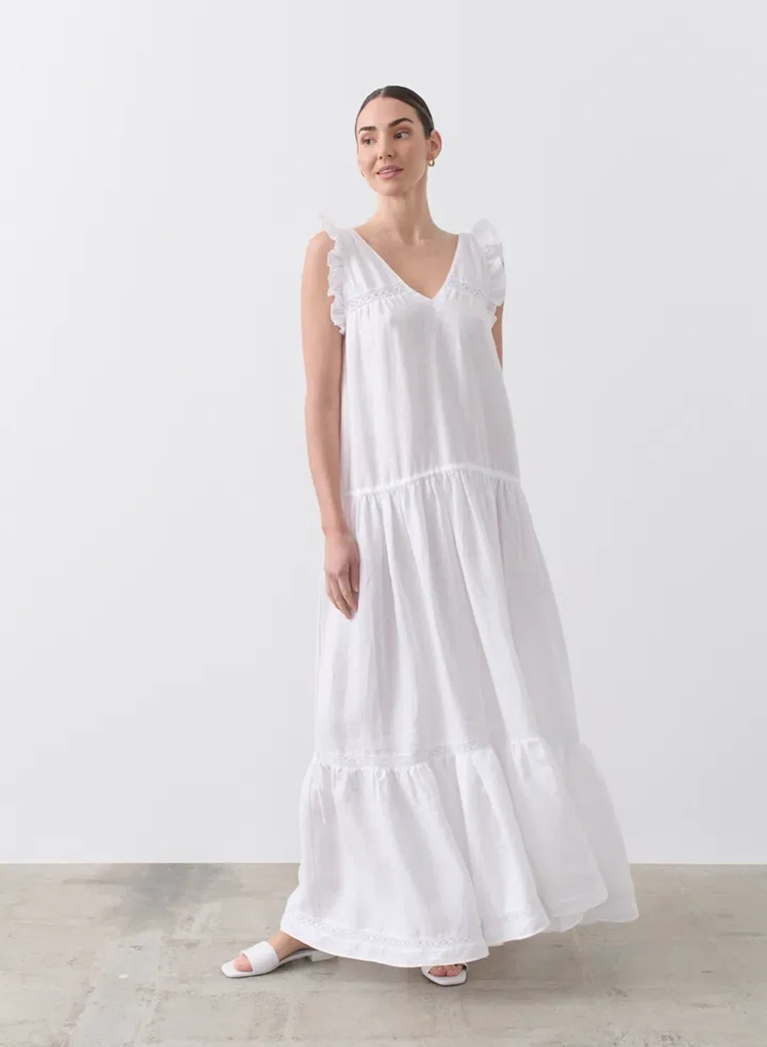 Joslin Gracie Linen Maxi Dress White Size 10 for rent on The Volte - main image