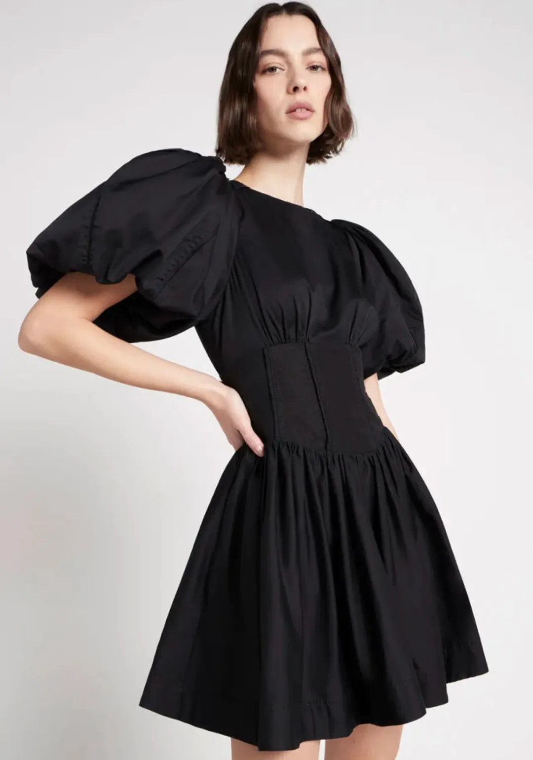 Aje Gianna Puff Sleeve Mini Dress Black Size 12 for rent on The Volte - main image