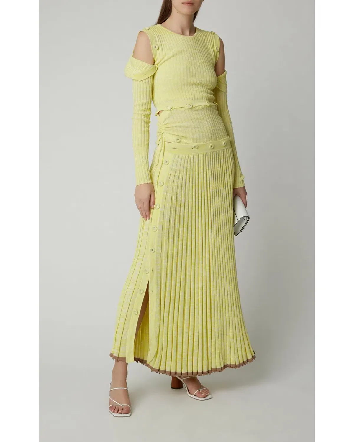 Christopher Esber Button Embellished Stretch Knit Maxi Dress Yellow Size 8 - Image 1