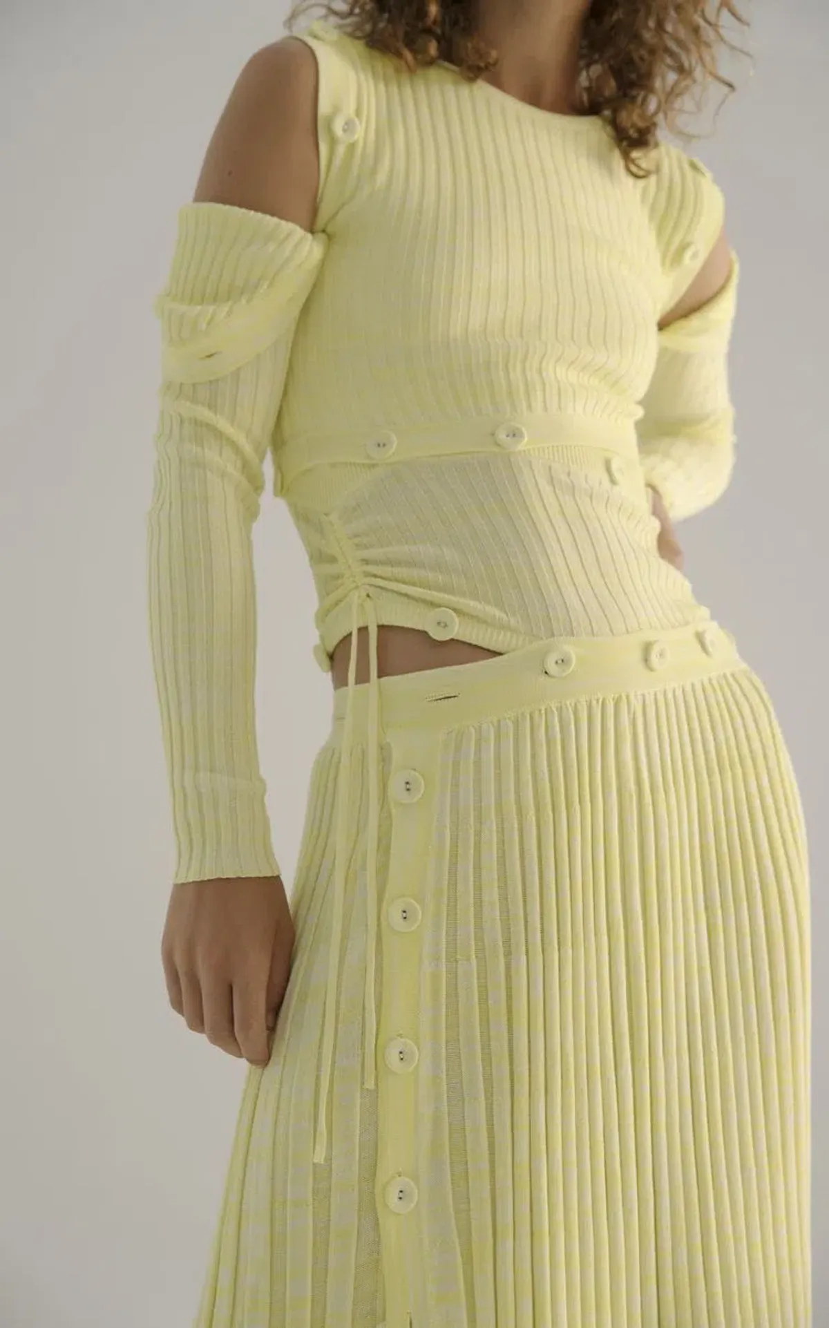 Christopher Esber Button Embellished Stretch Knit Maxi Dress Yellow Size 8 - Image 2