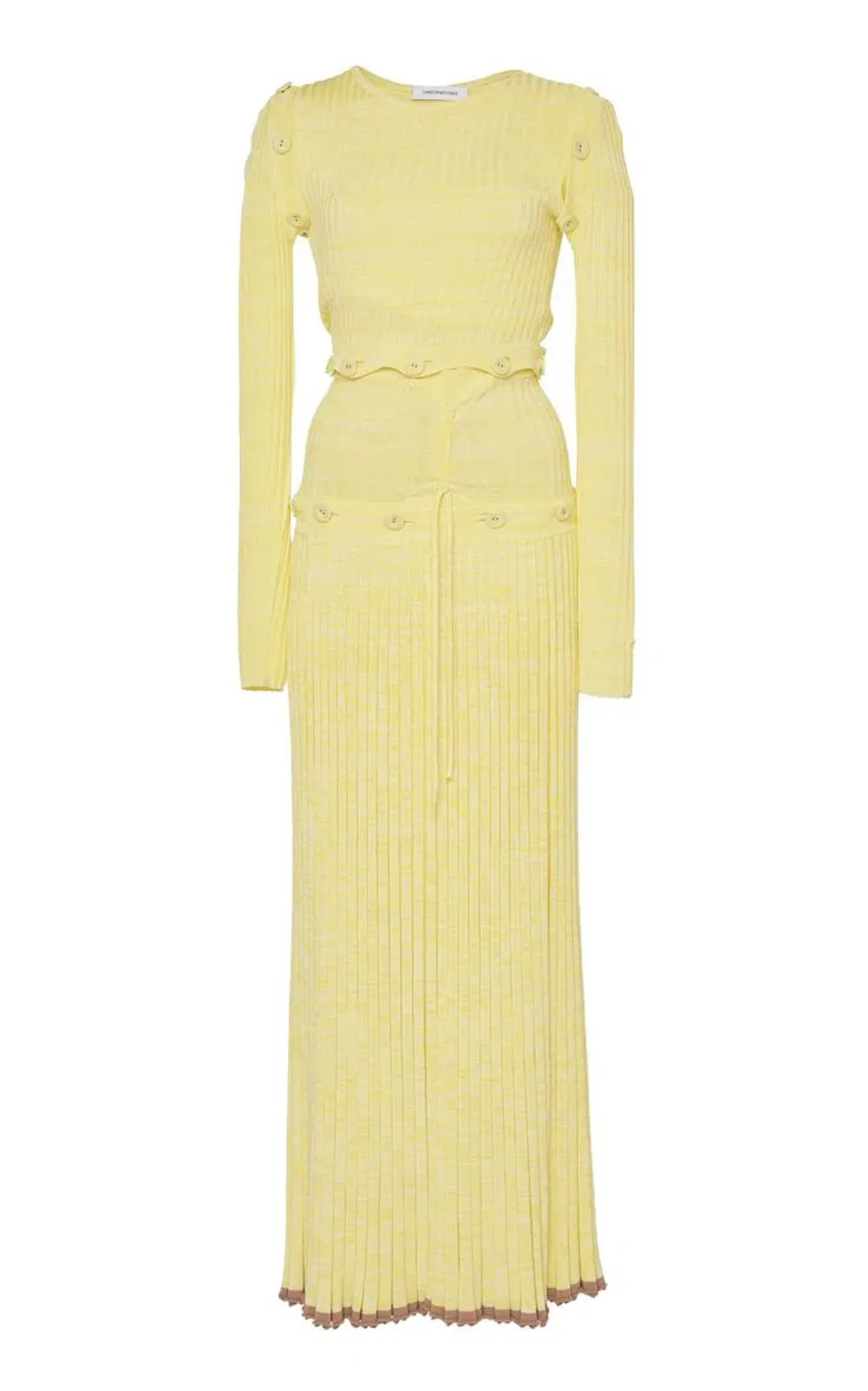 Christopher Esber Button Embellished Stretch Knit Maxi Dress Yellow Size 8 - Image 3