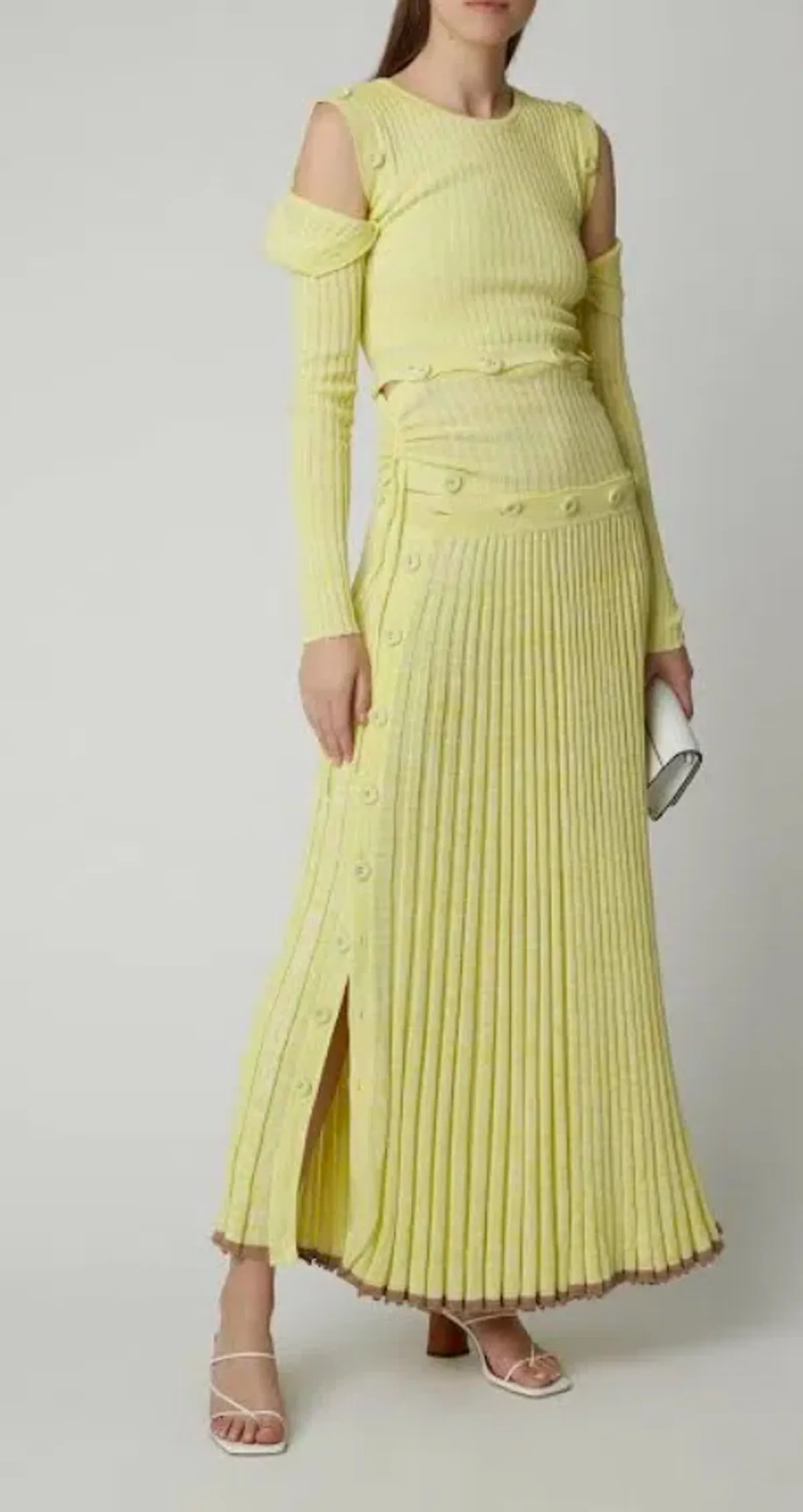 Christopher Esber Button Embellished Stretch Knit Maxi Dress Yellow Size 8 - Image 4