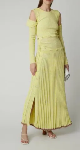 Christopher Esber Button Embellished Stretch Knit Maxi Dress Yellow Size 8 for rent on The Volte - image 4