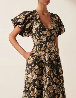 Shona Joy Palermo Linen Plunged Short Sleeve Midi Dress Print Size 8 for rent on The Volte - image 2