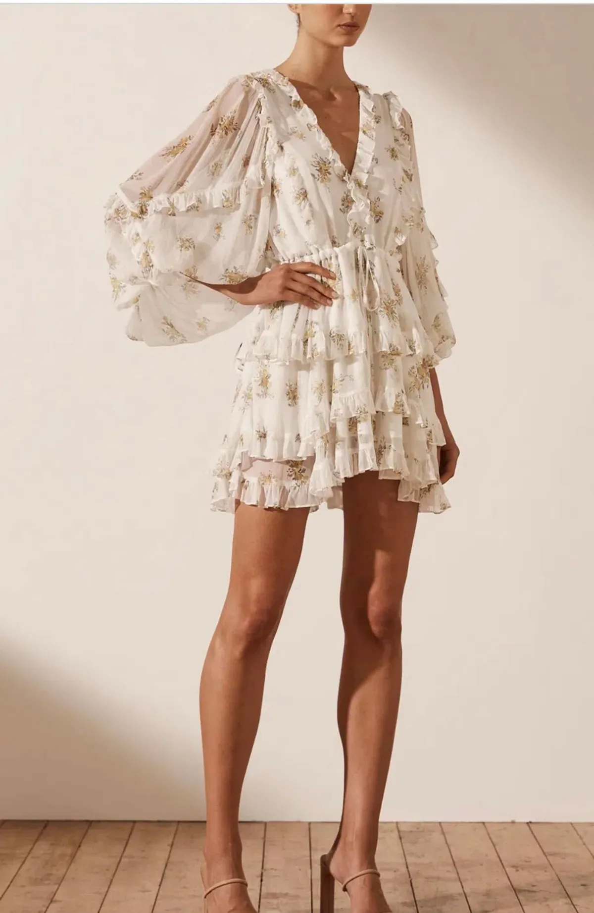 Shona Joy Julieta Balloon Sleeve Frill Mini Dress Print Size 8 - Image 1