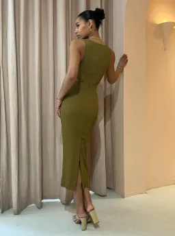 Shona Joy Simone V Neck Cut Out Midi Dress in Cumin Size 10 for rent on The Volte - image 4