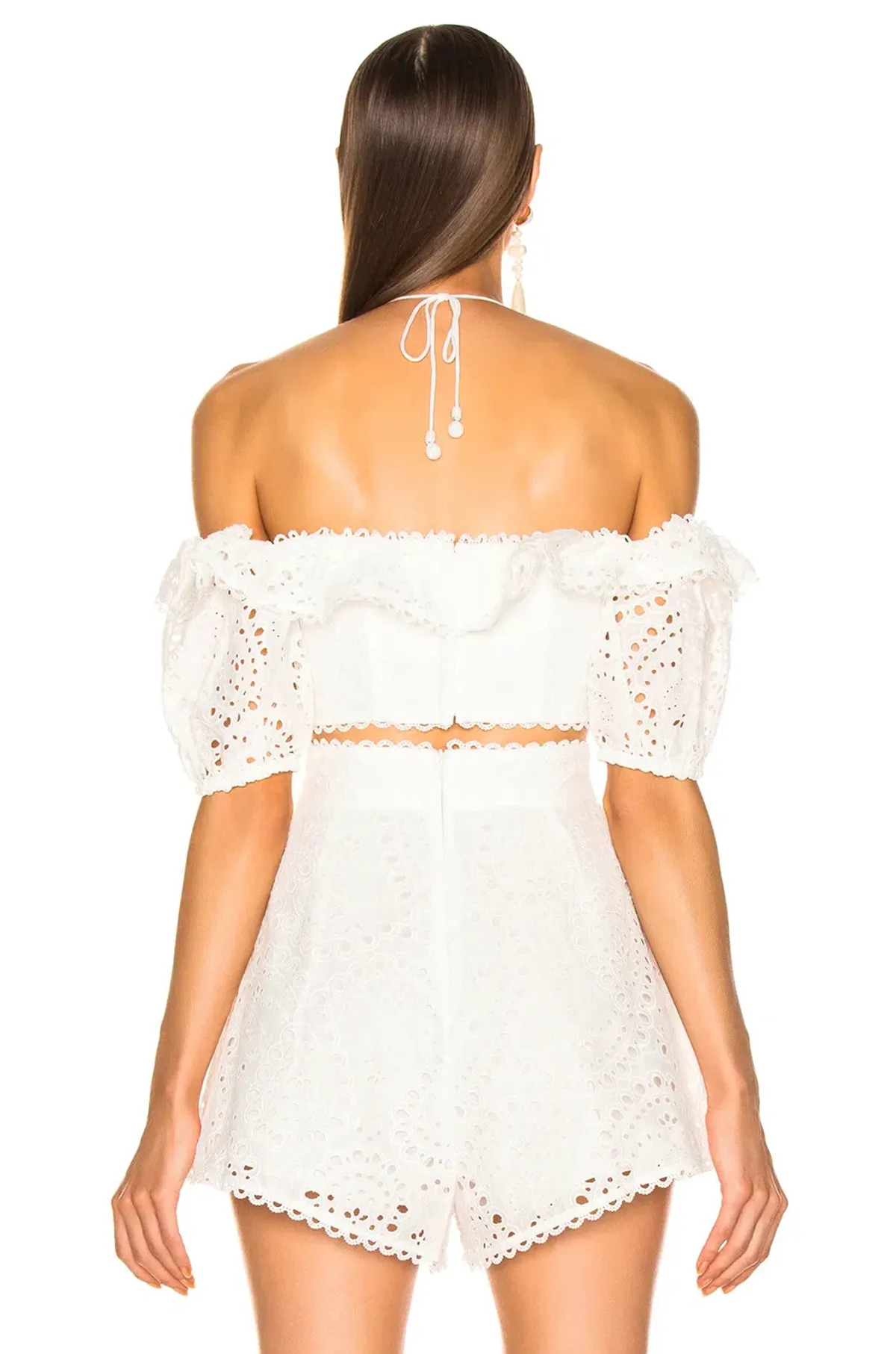 Zimmermann Heathers Off Shoulder Top and High Waisted Short Set Ivory Size 0 / AU 8 - Image 3