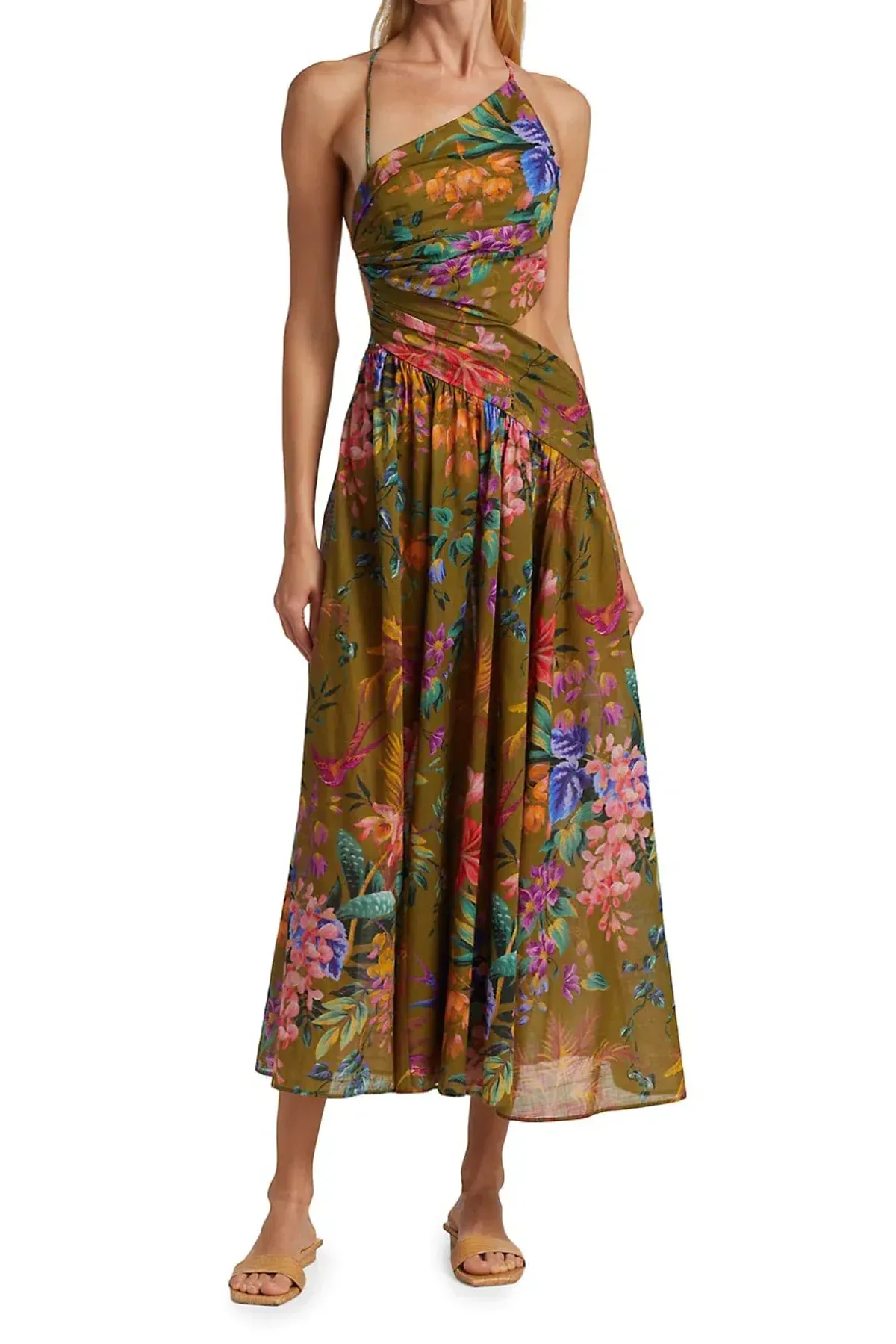 Zimmermann Tropicana Asymmetric Dress Khaki Floral Size 0P / Au 6 - Image 2