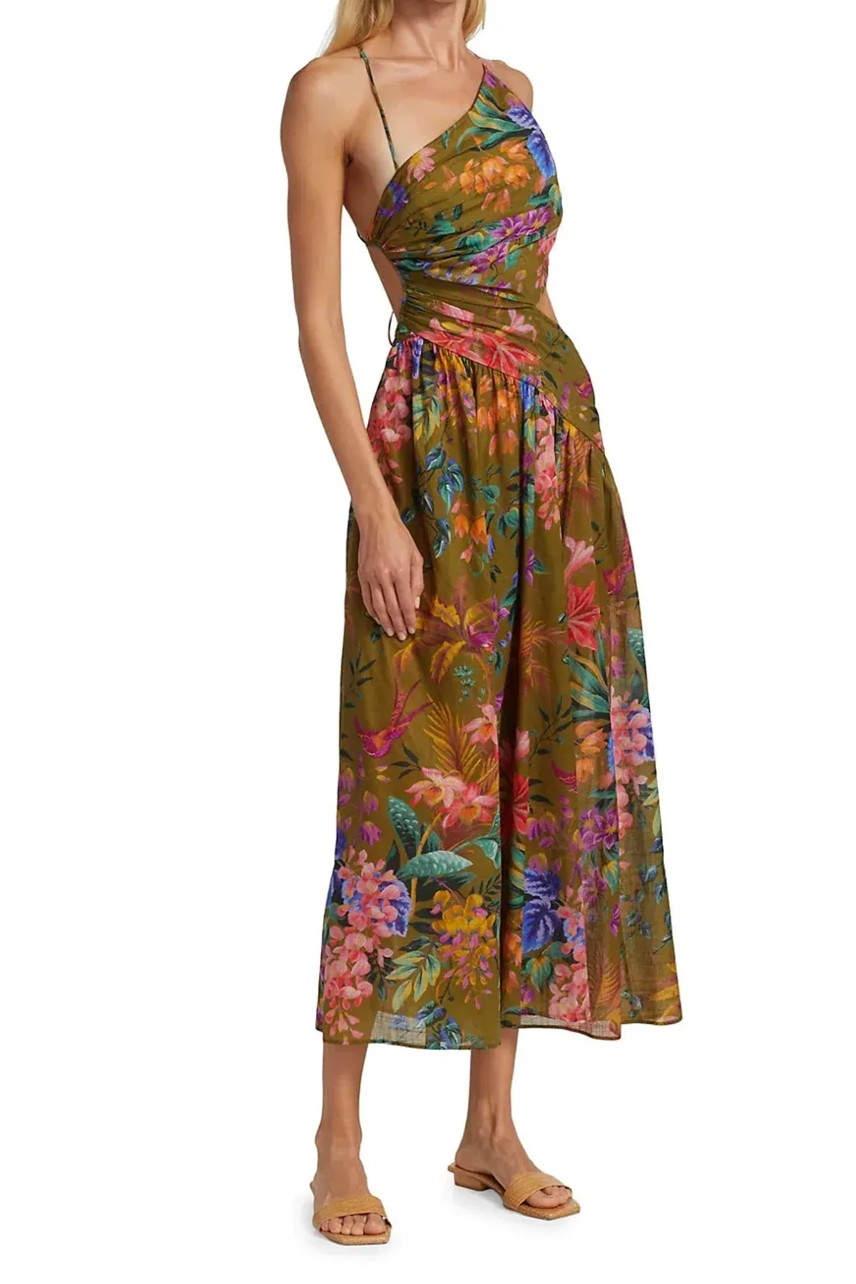 Zimmermann Tropicana Asymmetric Dress Khaki Floral Size 0P / Au 6 - Image 3