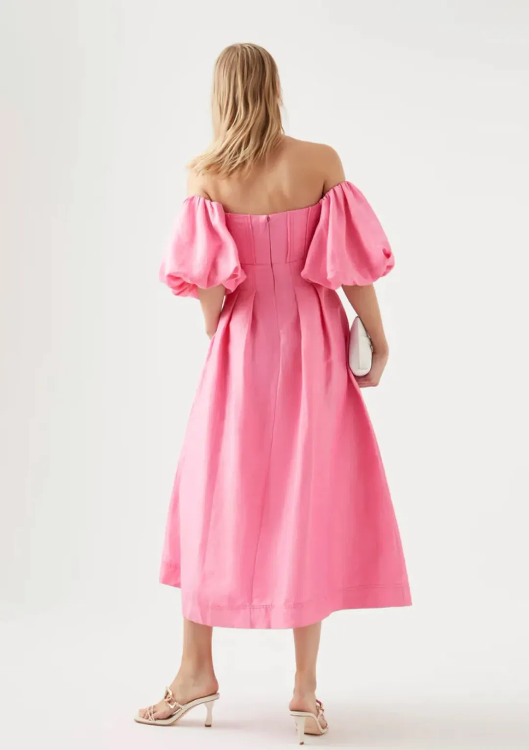 Aje Eugenia Off Shoulder Midi Dress Pink Size AU 12 for rent on The Volte - main image