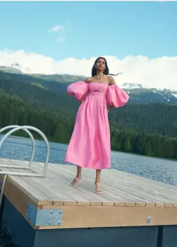 Aje Eugenia Off Shoulder Midi Dress Pink Size AU 12 for rent on The Volte - image 4