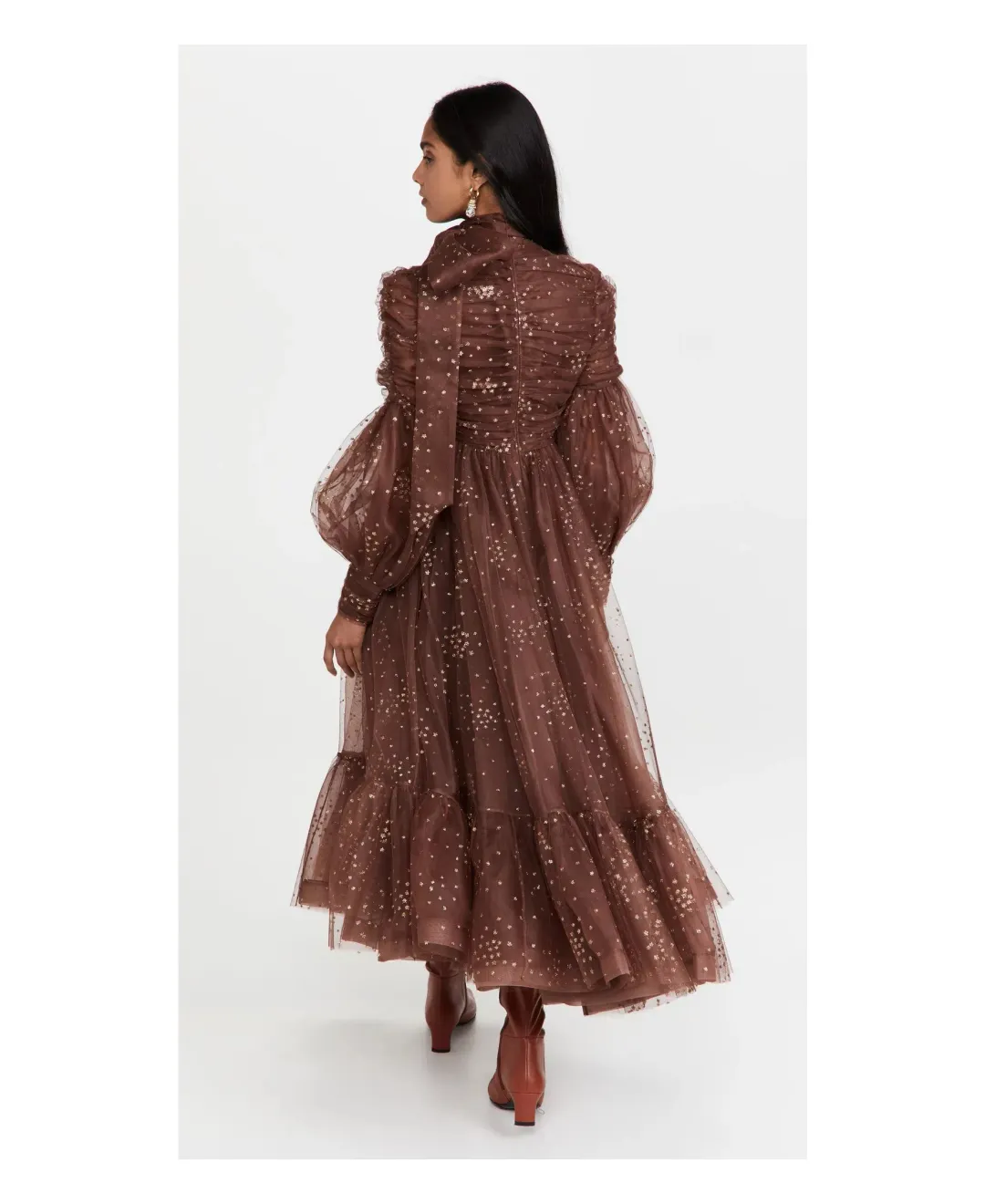 Zimmermann Tempo Ruched Glitter Tulle Gown Brown Size 2/ AU 12 for rent on The Volte - main image