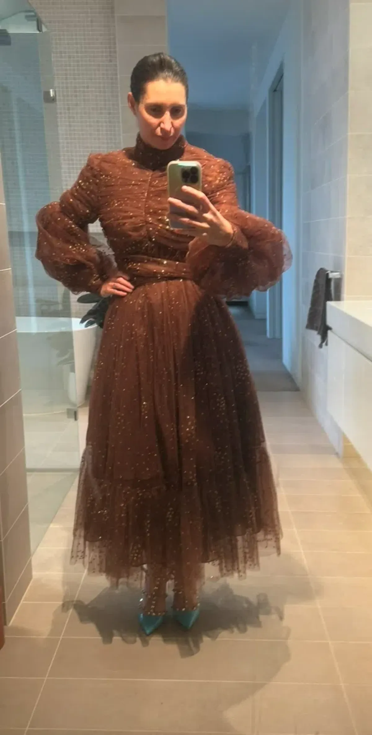 Zimmermann Tempo Ruched Glitter Tulle Gown Brown Size 2/ AU 12 - Image 6