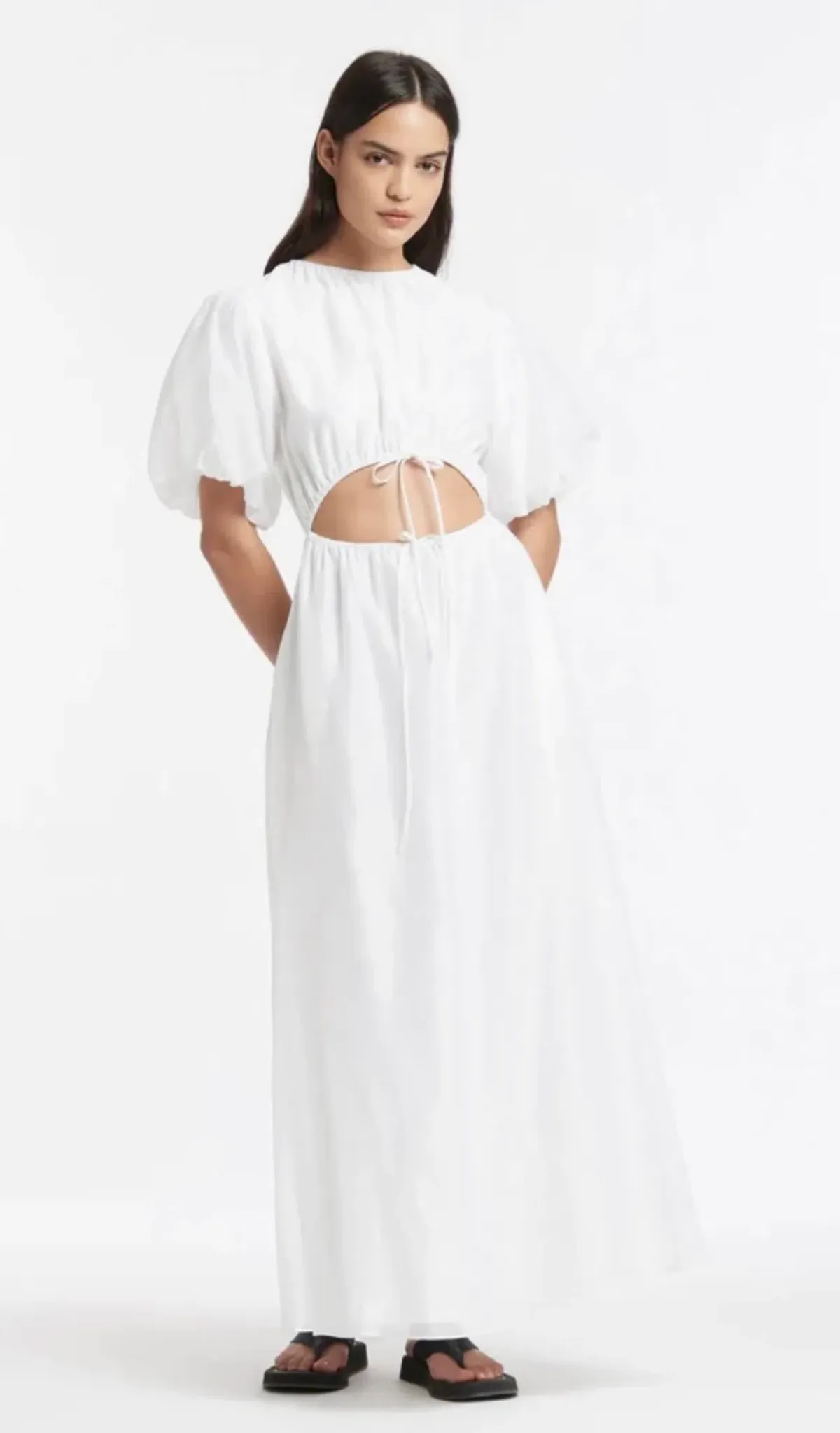 Sir the Label Franc Puff Sleeve Midi Dress White Size 3 / AU 12 - Image 1