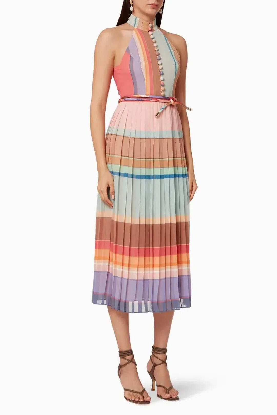 Zimmermann Pleated Picnic Dress Rainbow Stripe Size 1 / Au 10 for rent on The Volte - main image