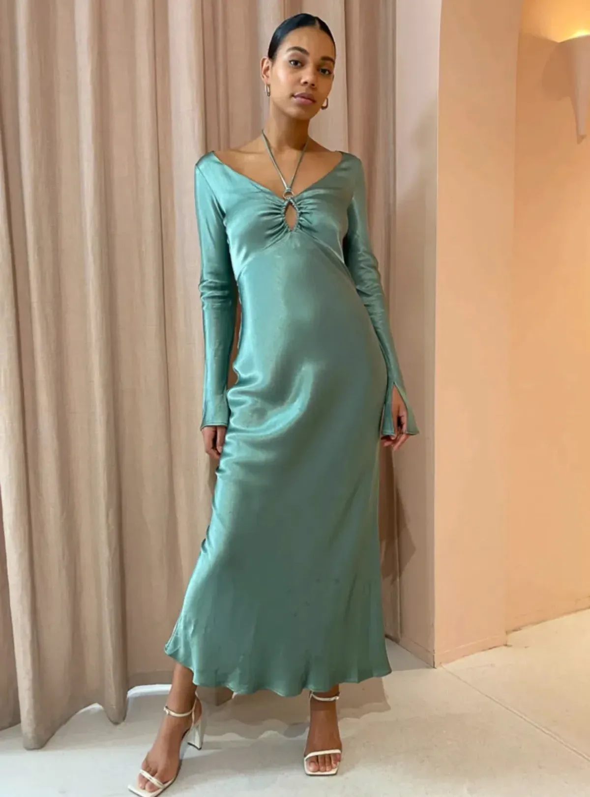 Bec & Bridge Malyka Long Sleeve Maxi Dress | Moss Green | Size 10 - Image 4