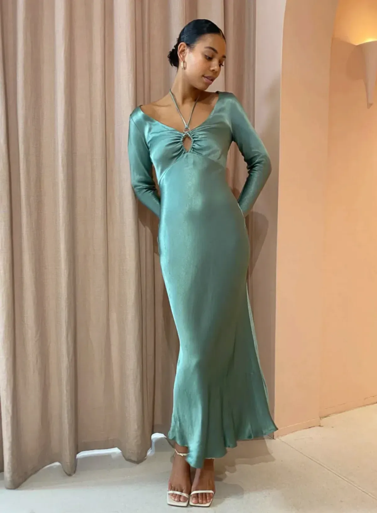 Bec & Bridge Malyka Long Sleeve Maxi Dress | Moss Green | Size 10 - Image 7