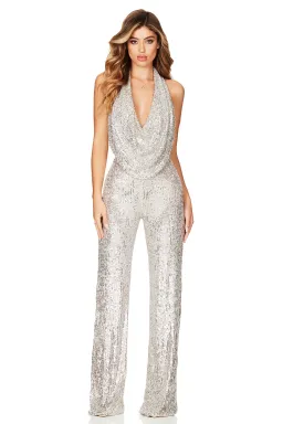 Nookie Fantasy Sequin Jumpsuit Silver Size 6 for rent on The Volte - image 1