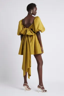 Aje Casabianca Puff Sleeve Mini Dress Olive Green Size 6 for rent on The Volte - image 2