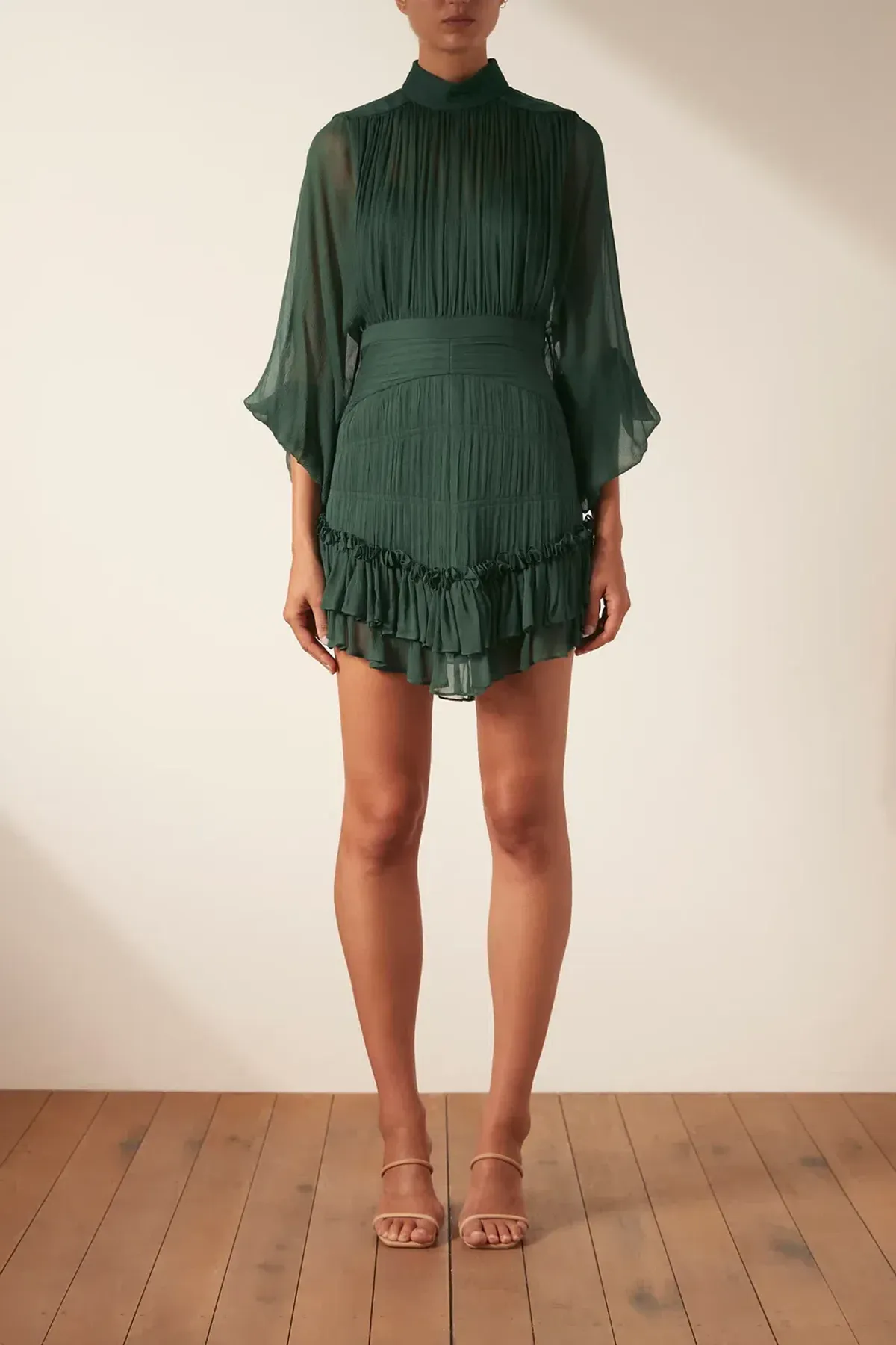 Shona Joy Leonie Long Sleeve Ruched Mini Dress Rosemary Green Size 10 - Image 1