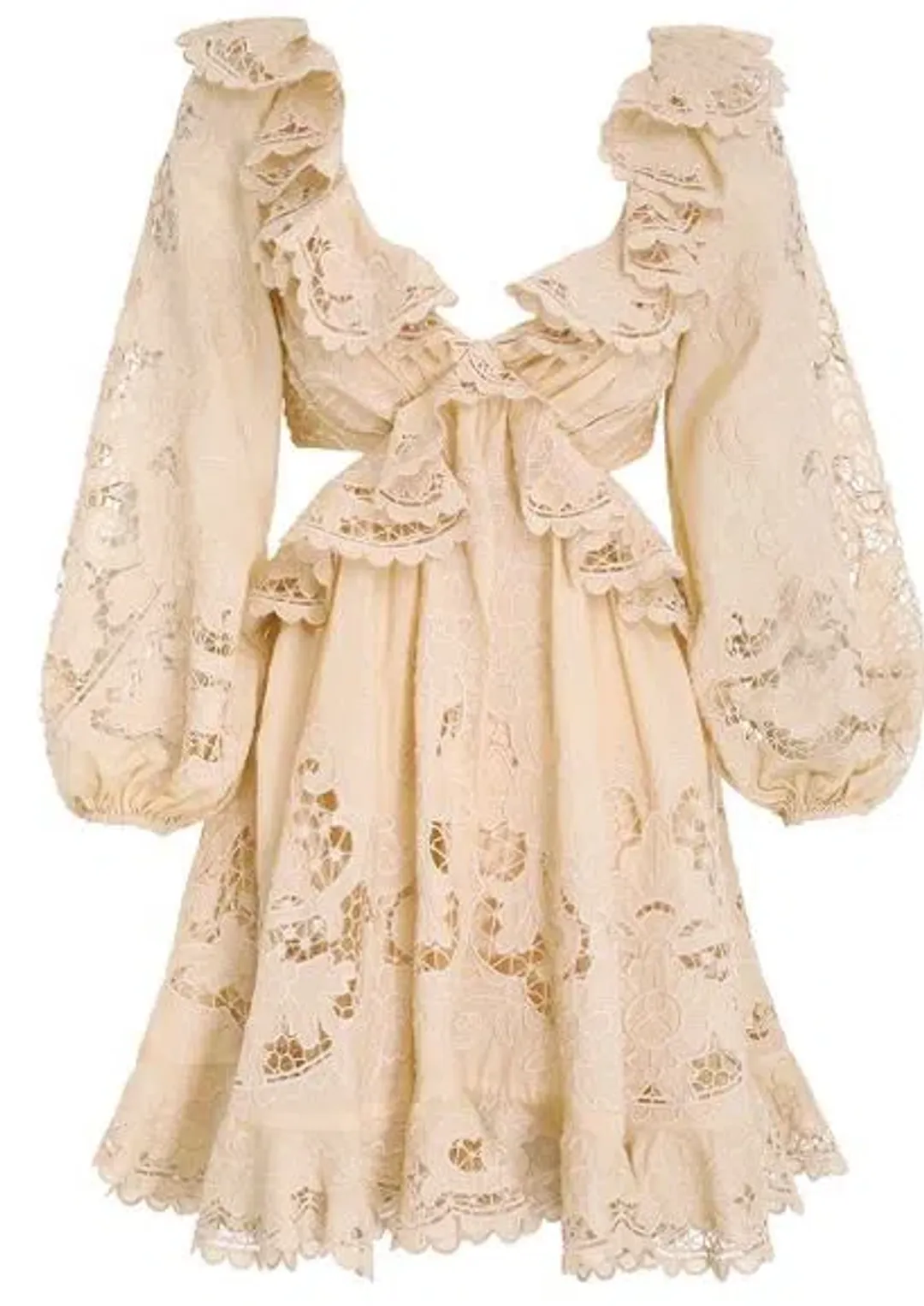 Zimmermann Brighton Scallop Mini Dress Taupe Size 2 for rent on The Volte - main image