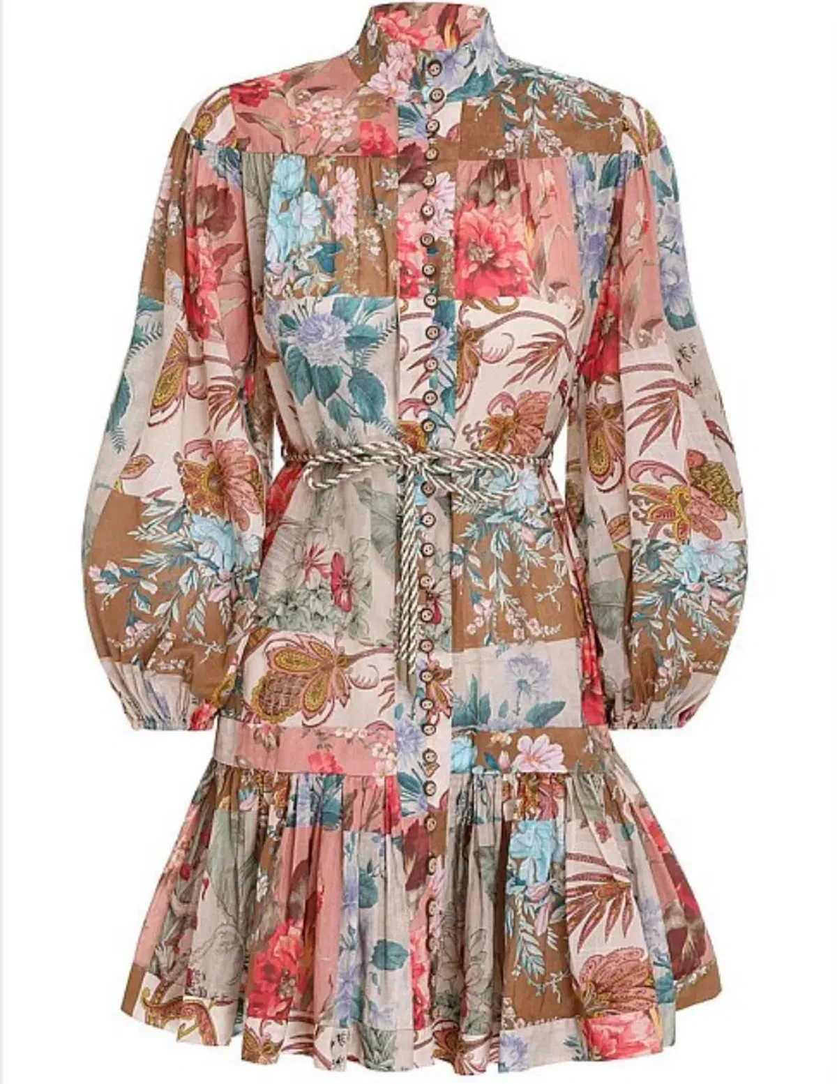Zimmermann Cassia Drop Waist Mini Dress Patchwork Floral Size 8 - Image 3