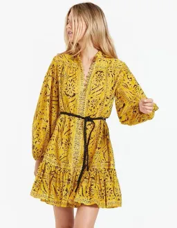 Zimmermann Lulu Belted Ruffled Print Cotton Mini Dress Yellow Size 2/ Au 12 for rent on The Volte - image 2