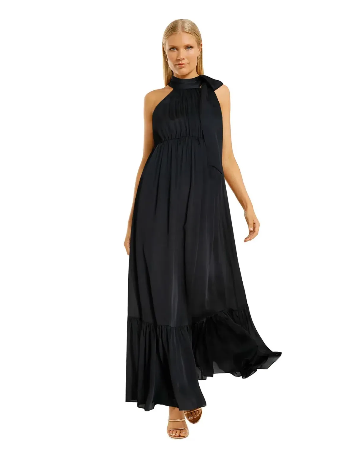 Zimmermann Tie Neck Gathered Dress Black Size 1 / Au 10 for rent on The Volte - main image
