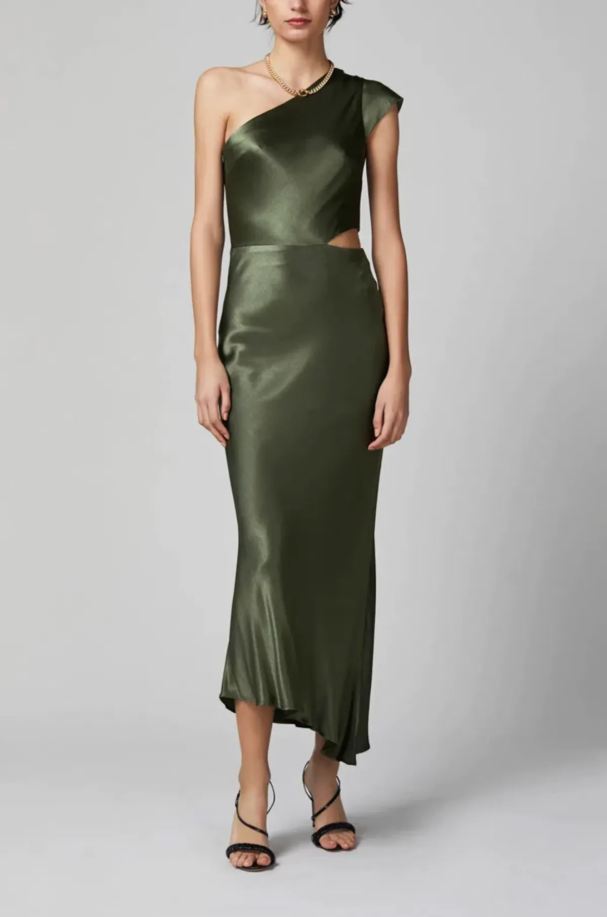 Bec & Bridge Delphine Asym Midi Dress Fern Green Size 10 - Image 4