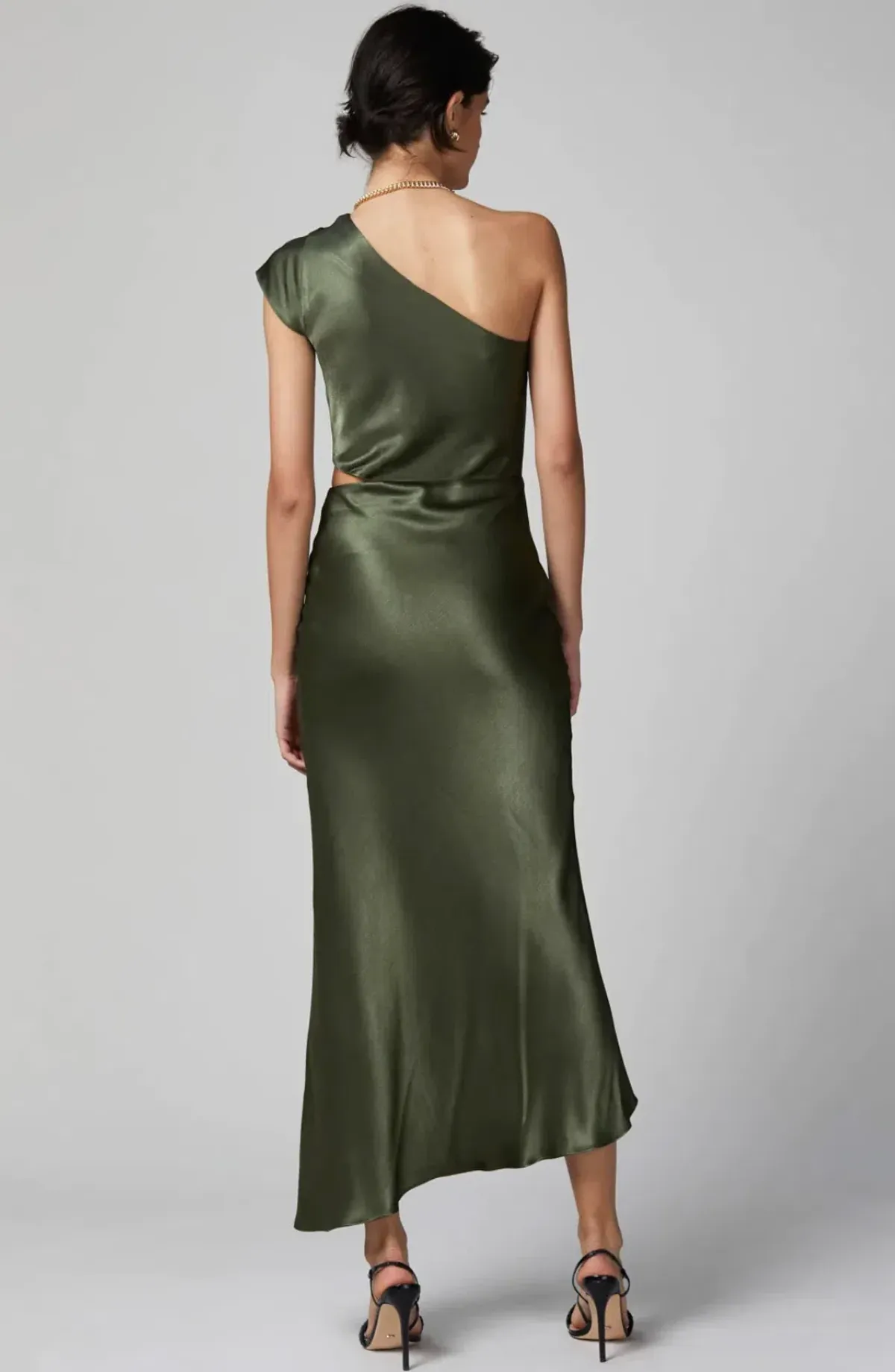 Bec & Bridge Delphine Asym Midi Dress Fern Green Size 10 - Image 6