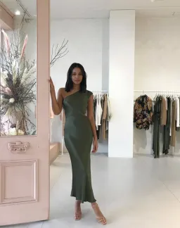 Bec & Bridge Delphine Asym Midi Dress Fern Green Size 10 for rent on The Volte - image 2