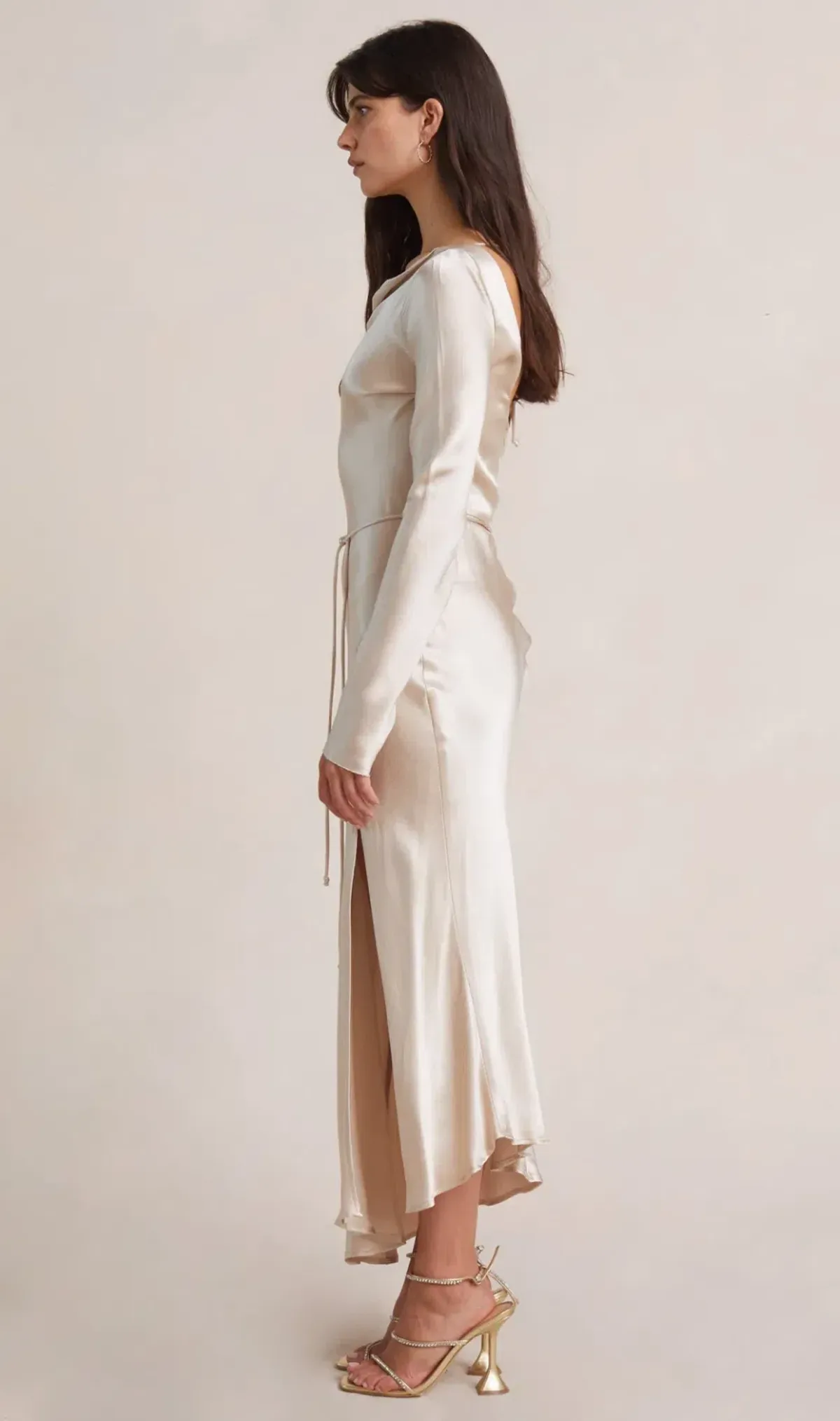 Bec & Bridge Moon Dance Long Sleeve Midi Dress Sand Size 10 - Image 3