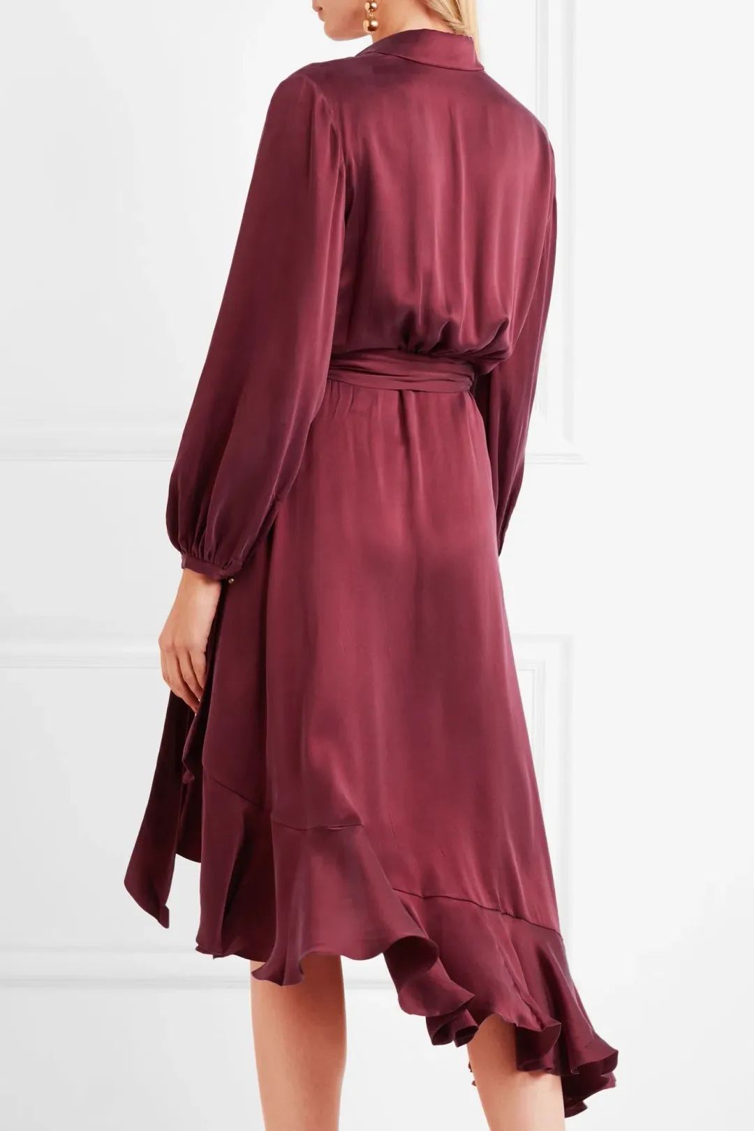 Zimmermann Asymmetric Washed Silk Wrap Midi Dress Burgundy Size 12 for rent on The Volte - main image