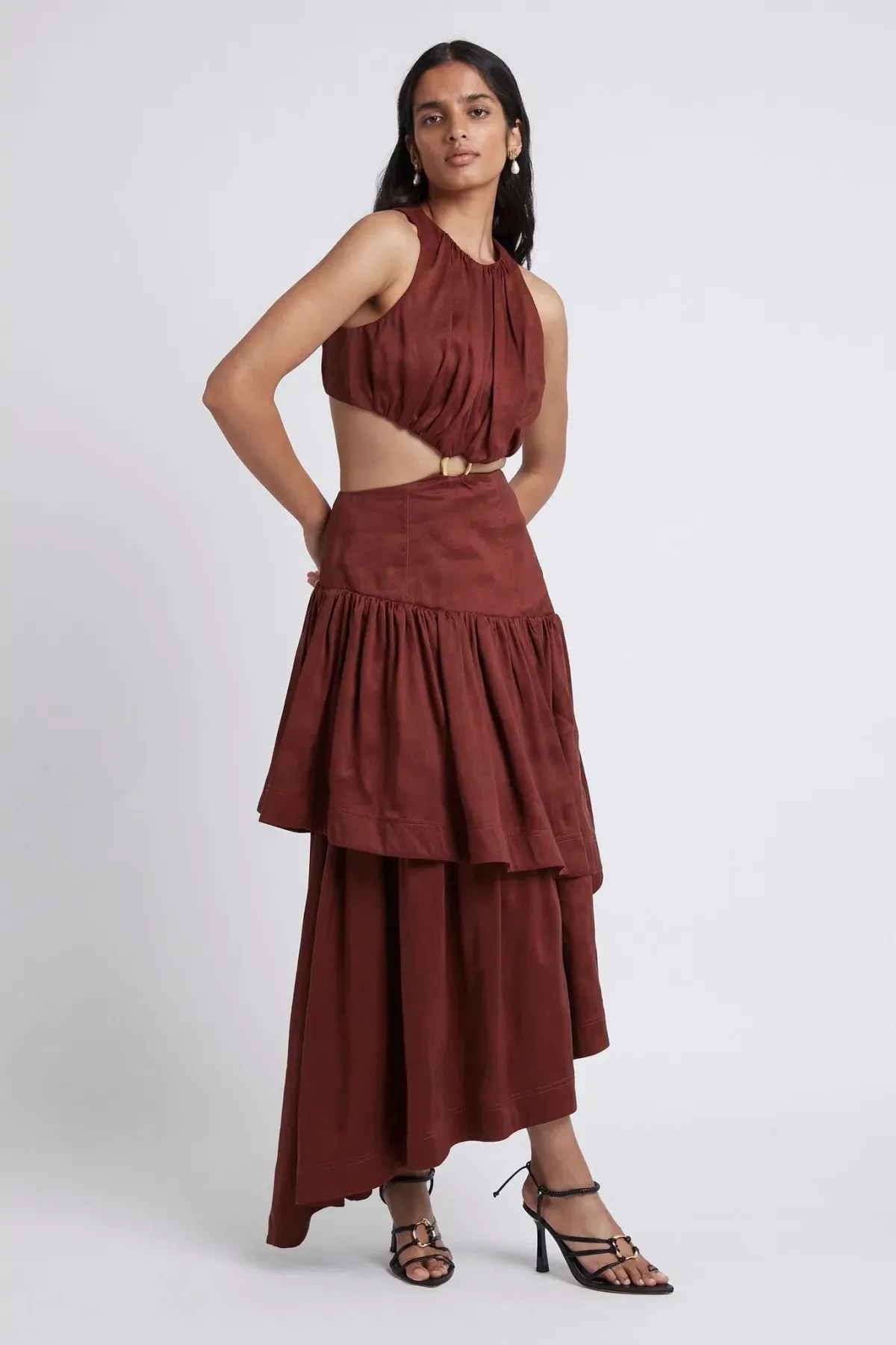 Aje Calitene Cut Out Dress Rust Size 6 for rent on The Volte - main image