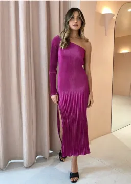 L'Idee Soiree One Shoulder Long Sleeve Dress Magenta Size 10 for rent on The Volte - image 1