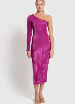 L'Idee Soiree One Shoulder Long Sleeve Dress Magenta Size 10 for rent on The Volte - image 3