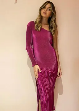 L'Idee Soiree One Shoulder Long Sleeve Dress Magenta Size 10 for rent on The Volte - image 2